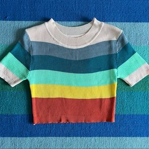 NWOT Cropped sweater with Bold Stripes • Size Small